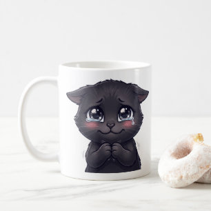 Mug Joli Chat Noir en Larmes Suppliant sur Toile