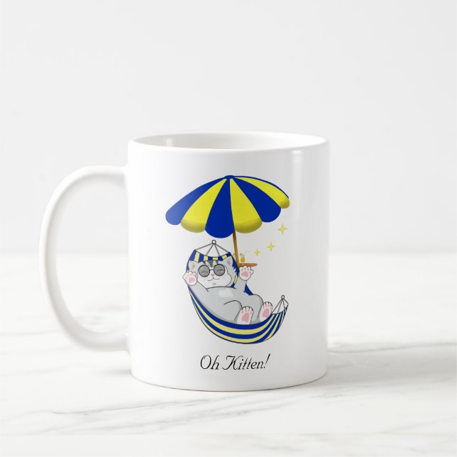 Mug Joli Chaton dans un Hamac Bleu et Jaune (Gauche)