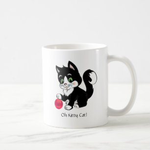 Mug Joli chaton noir et blanc en smoking et balle roug