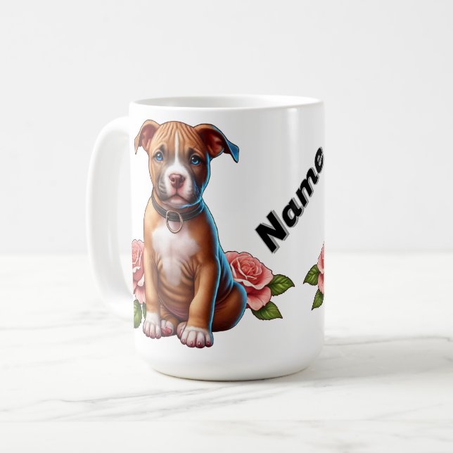 Mug Joli chiot Brown avec Rose (Devant gauche)