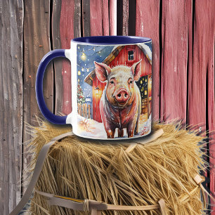 Mug Joli cochon de Noël rustique et grange