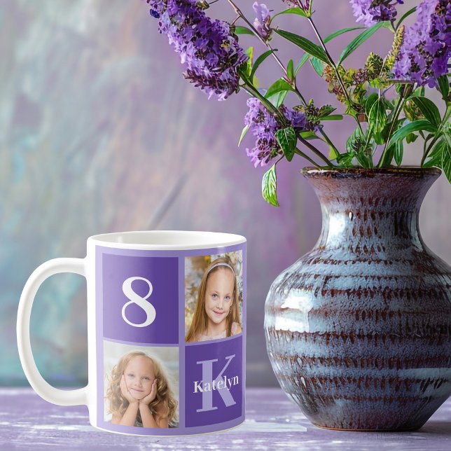 Mug Joli collage photo violet Cadeau d'anniversaire (Créateur téléchargé)