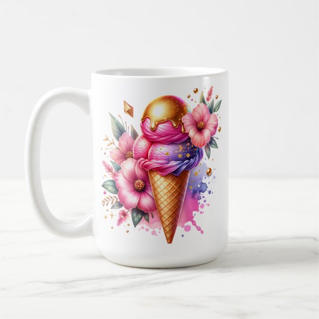 Mug Joli cône de crème glacée rose et or personnalisé (Gauche)