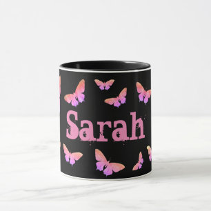 Mug Joli Cool rose papillon Pop Art Ajouter Nom Sarah