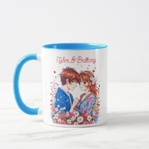 Mug Joli couple d'anime se câlinant personnalisé