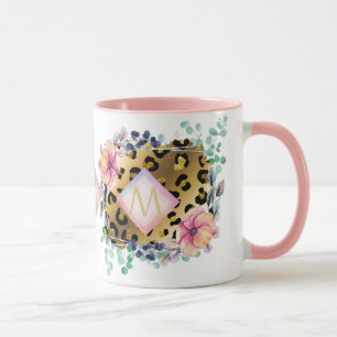 Mug Joli Empreinte de léopard or rose rose Monogramme