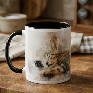 Mug Joli et mignon chaton dormant à l'aquarelle