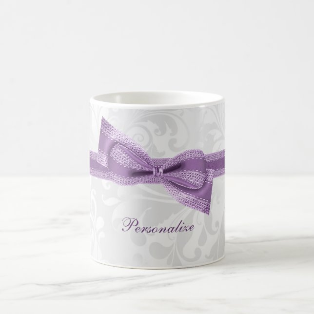 Mug Joli faux nœud papillon et ruban et damas violet (Centre)