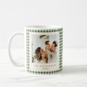 Mug Joli Gingham Vert à Carreaux Photo Personnalisée N