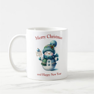 Mug Joli gnome de Noël avec foulard bleu et casquette