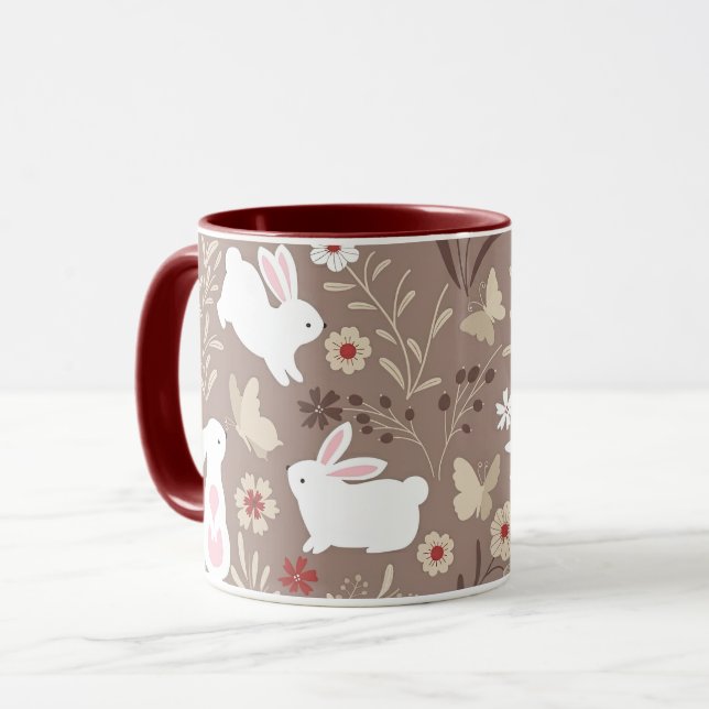 Mug Joli lapin d'art populaire et fleurs (Devant gauche)