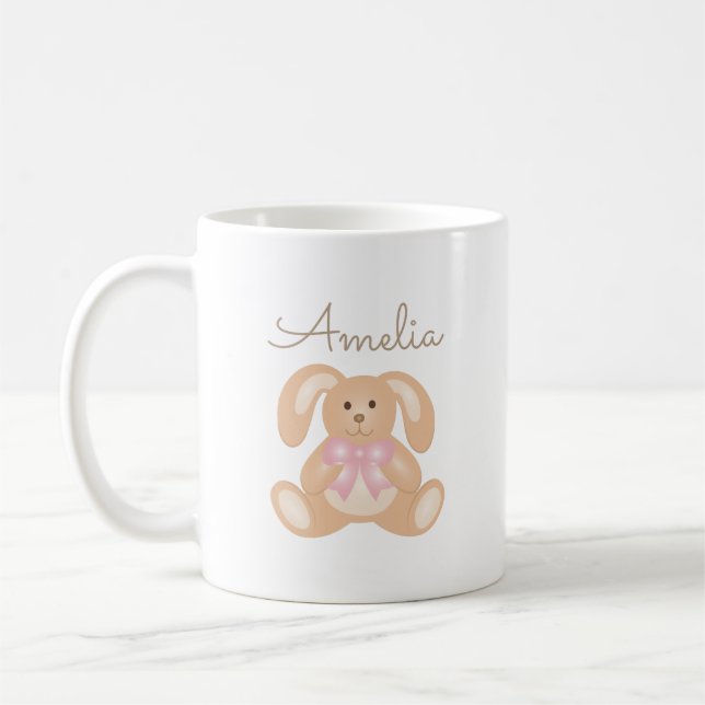 Mug Joli Lapin De Lapin De Ruban Rose Cudly Ajouter Vo (Gauche)