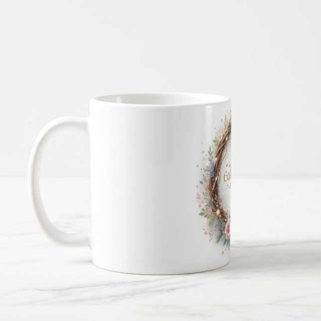 Mug Joli lapin de Pâques avec Drapeau en Wreath Floral (Gauche)