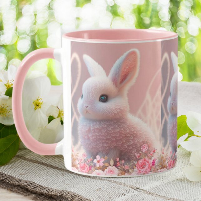 Mug Joli lapin lapin rose Floral Dreamy Arrière - plan (Créateur téléchargé)