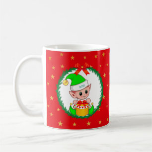 Mug Joli lutin de Noël vert, couronne de pin et étoile
