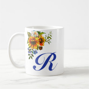 Mug Joli Monogramme Bleu de Tournesol Rustique