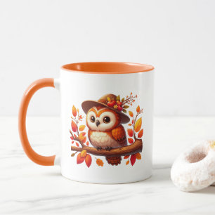 Mug Joli monogramme de hibou saisonnier d'automne