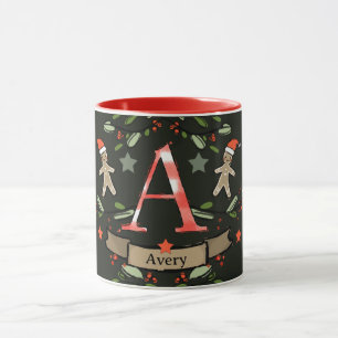 Mug Joli Monogramme de Noël rétro "A" avec le nom