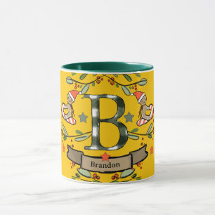 Mug Joli Monogramme de Noël rétro "B" avec le nom