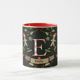 Mug Joli Monogramme de Noël rétro "E" avec le nom