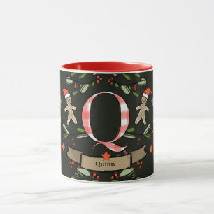 Mug Joli Monogramme de Noël rétro "Q" avec le nom