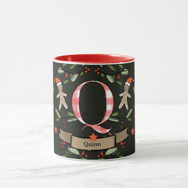Mug Joli Monogramme de Noël rétro "Q" avec le nom (Centre)