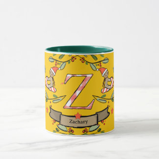 Mug Joli Monogramme de Noël rétro "Z" avec nom