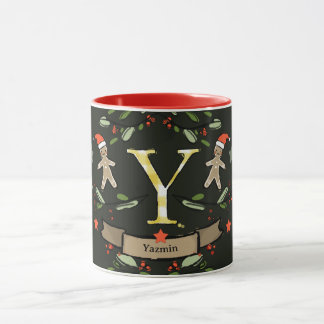 Mug Joli Monogramme de Noël "Y" avec le nom