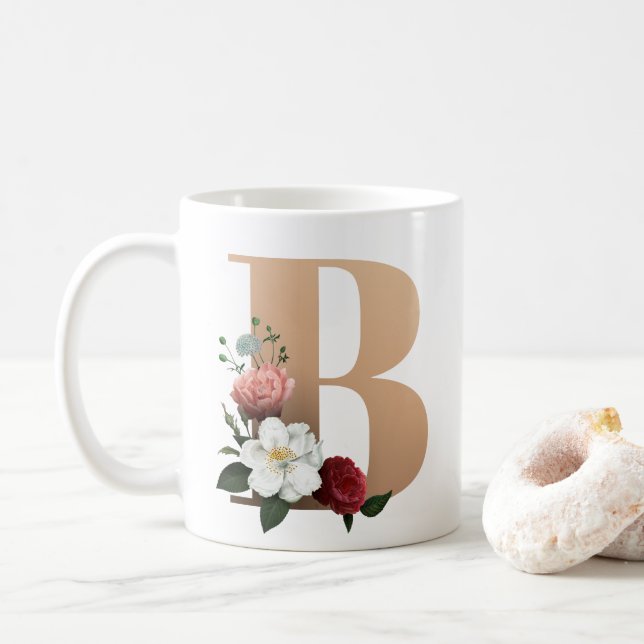 Mug Joli Monogramme Floral B, (Avec donut)