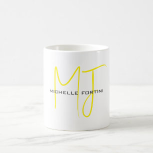 Mug Joli Monogramme Jaune Blanc Moderne Minimaliste