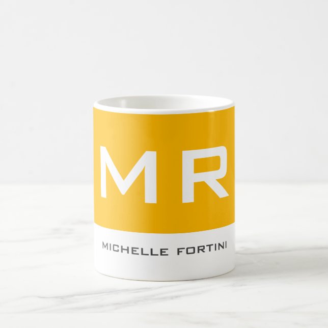 Mug Joli Monogramme Jaune Blanc Moderne Plaine (Centre)