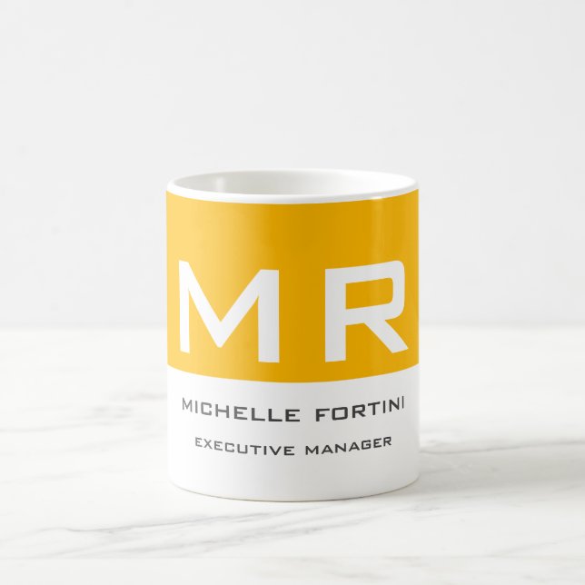 Mug Joli Monogramme Jaune Blanc Votre Nom (Centre)