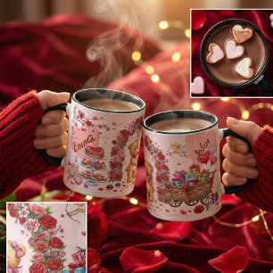 Mug Joli motif d'amour à l'aquarelle rouge et rose rom