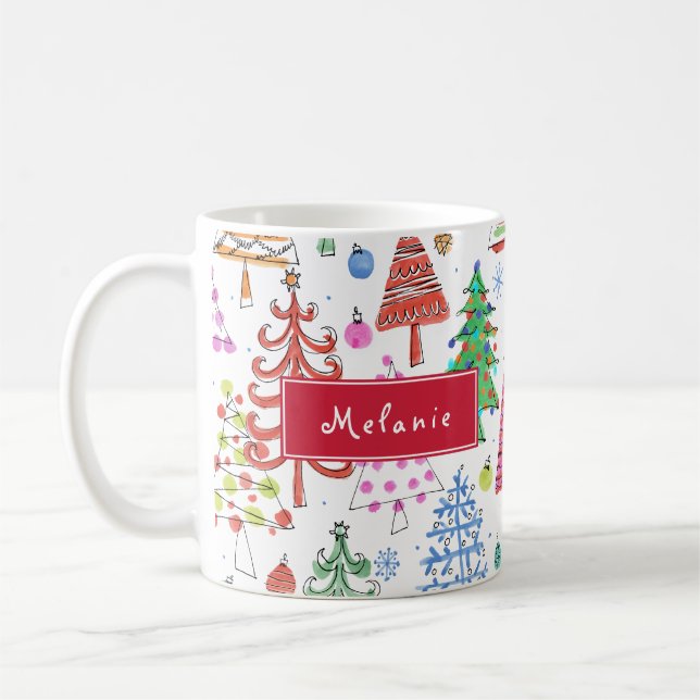 Mug Joli Motif d'arbre de Noël avec nom (Gauche)