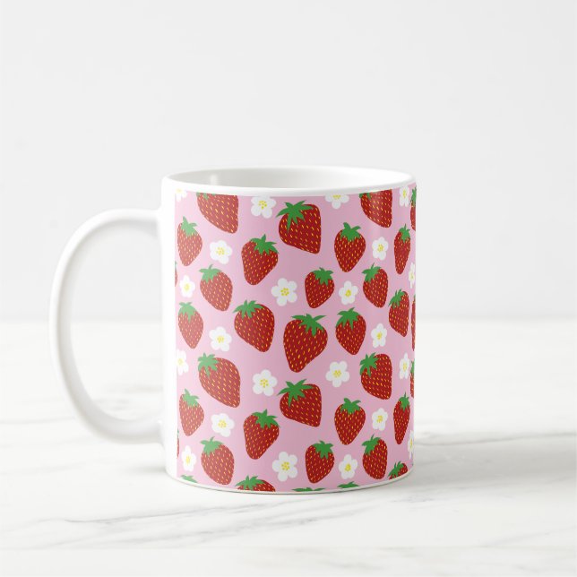 Mug Joli motif de fraise sur fond rose (Gauche)