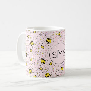 Mug Joli motif de monogramme couronne gribouillée rose