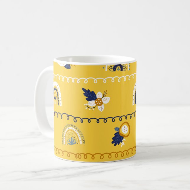Mug Joli Motif fleuri jaune arc-en-ciel (Devant gauche)