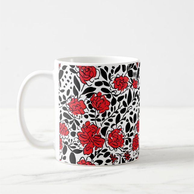 Mug Joli motif floral en rouge, noir et blanc (Gauche)