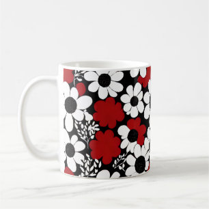 Mug Joli motif floral en rouge, noir et blanc