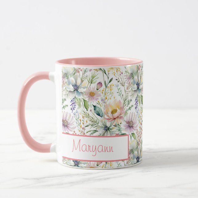 Mug Joli motif floral pastel personnalisé (Gauche)