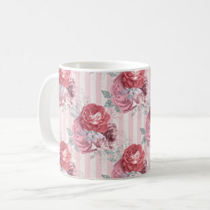 Mug Joli motif floral rayé rose
