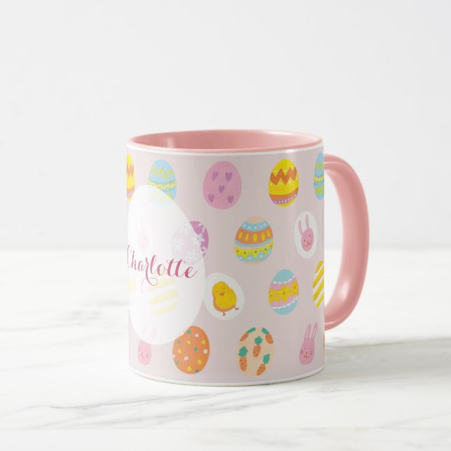 Mug Joli Motif Oeuf Peint de Pâques Nom rose (Devant droit)