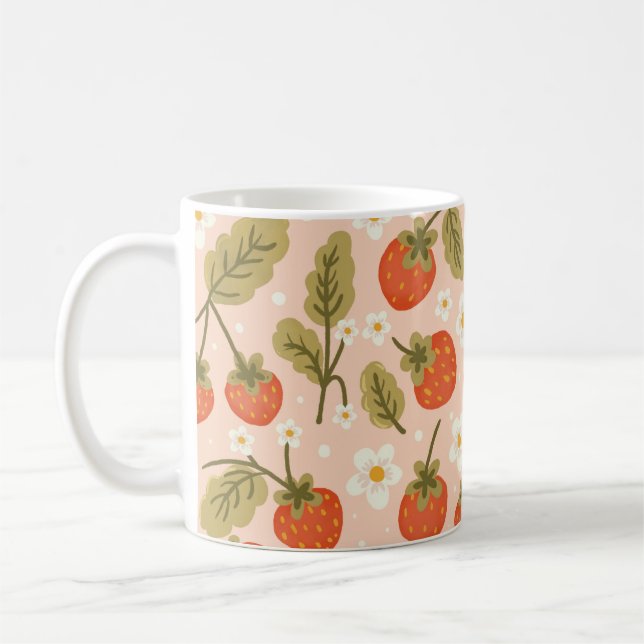 Mug Joli motif sans couture de fraise rouge dessiné à  (Gauche)