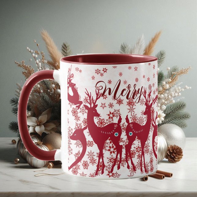 Mug Joli Noël rennes Snowflakes Nordic (Cute Merry Christmas Reindeers Snowflakes Nordic Mug)