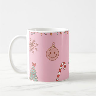 Mug Joli Noël Rétro Rose Pastel Nostalgique