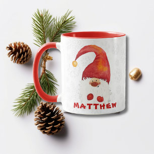 Mug Joli Noël Rouge Casquette Gnome Personnalisé