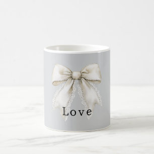 Mug Joli Nœud Blanc en Fausse Dentelle Grise  