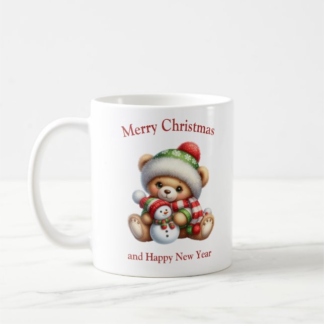 Mug Joli ours en peluche de Noël avec bonhomme de neig (Gauche)