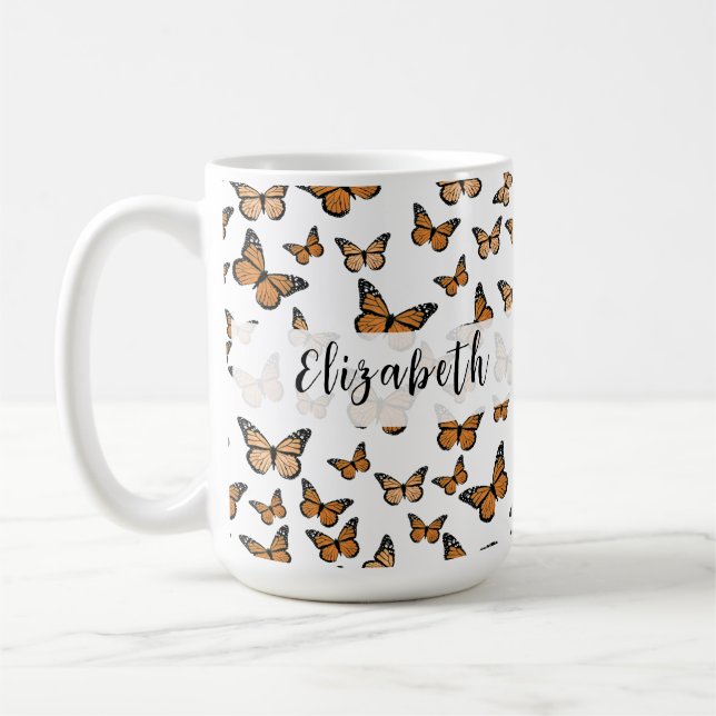 Mug Joli Papillons orange Nom personnalisé (Gauche)