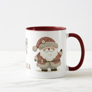Mug Joli Père Noël & Dessin de Noël au Nom avec un Nœu